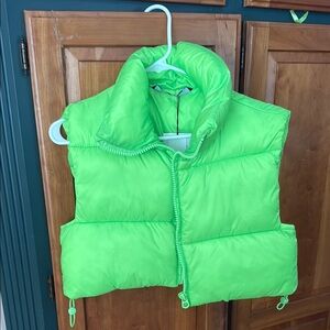 ZARA - Retro Neon Green Puffer Vest